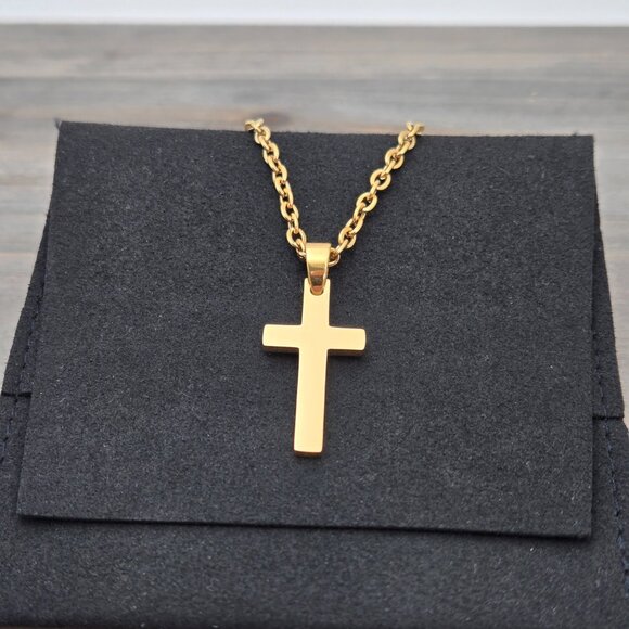 14K Gold Cable Chain Necklace with Cross Pendant - Picture 5 of 7